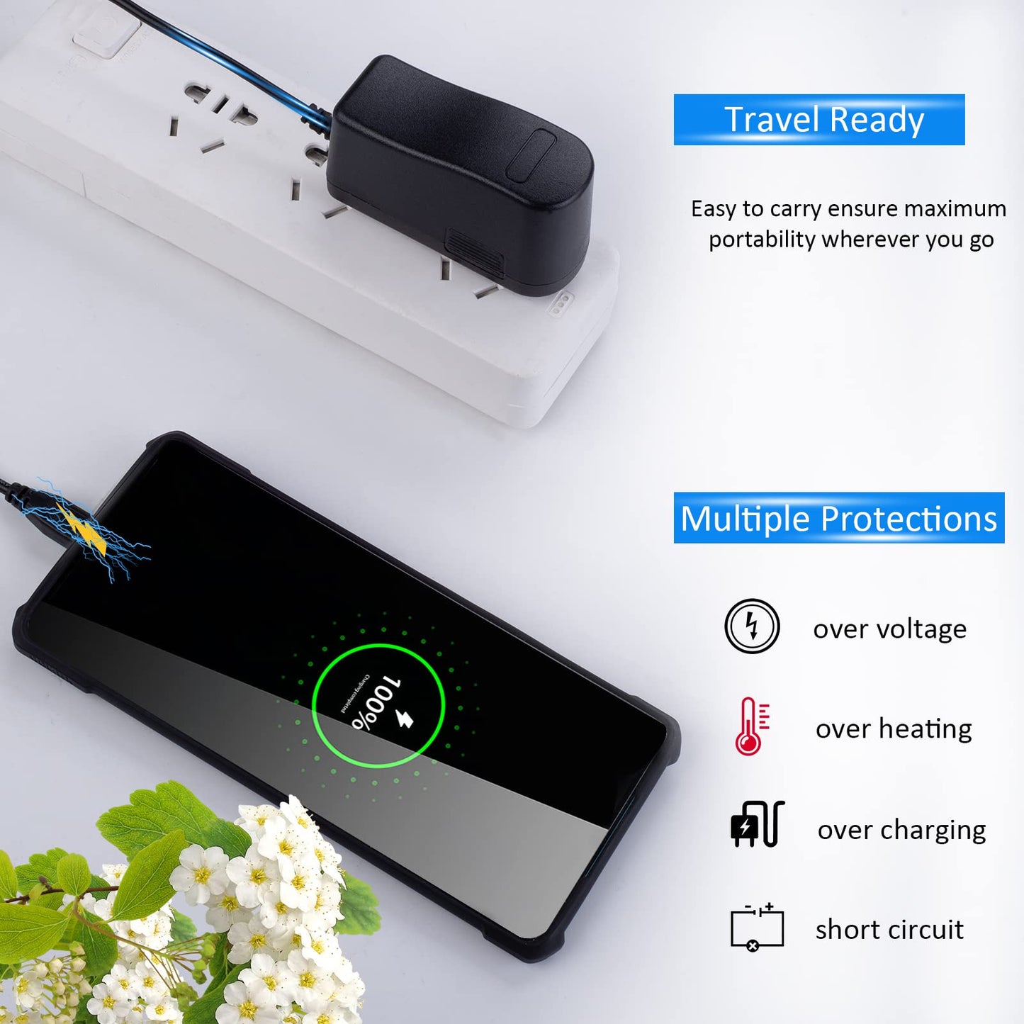 Bawofu 5V 2A Micro USB Power Supply Wall Charger AC/DC Adapter Universal Power Adapter