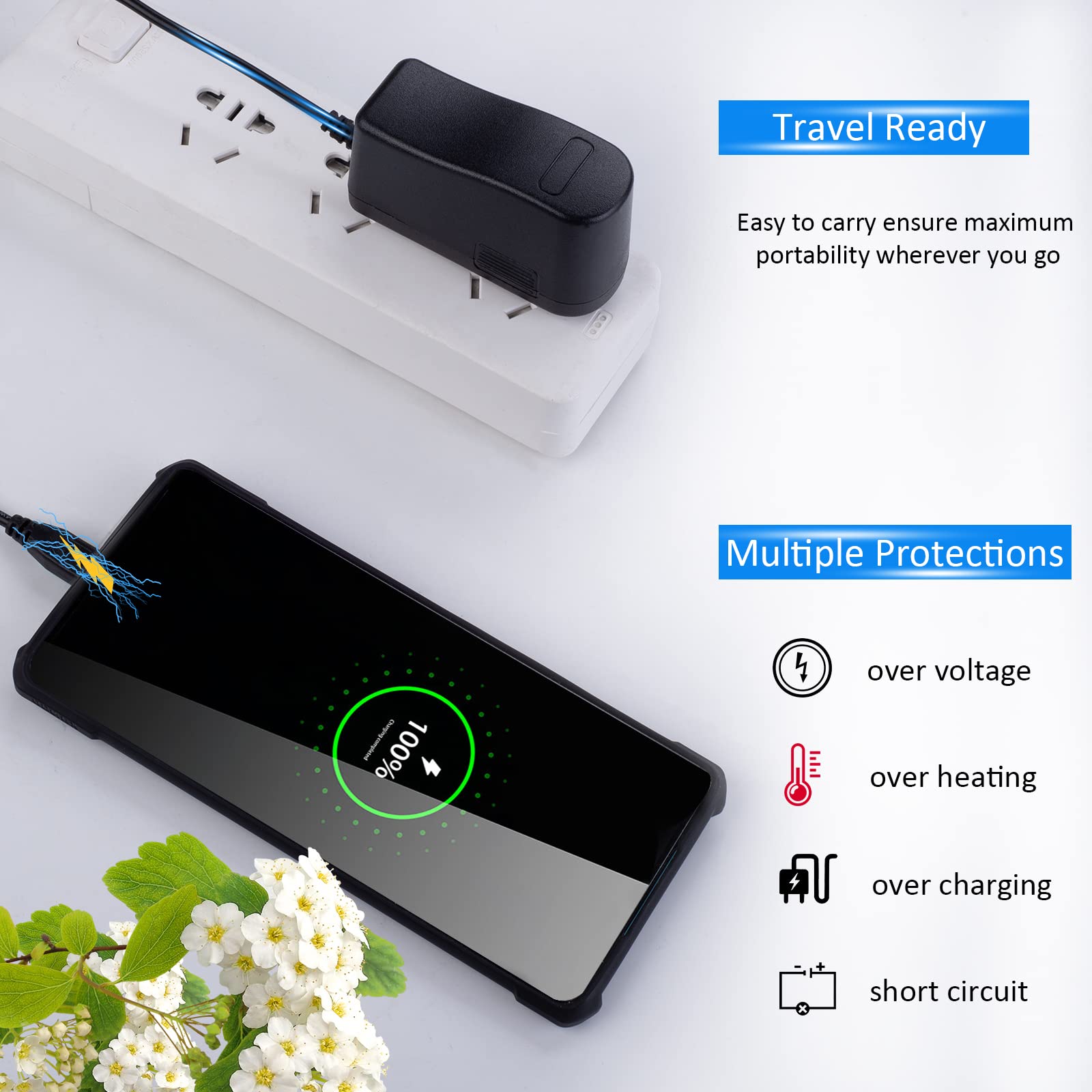 Bawofu 5V 2A Micro USB Power Supply Wall Charger AC/DC Adapter Universal Power Adapter