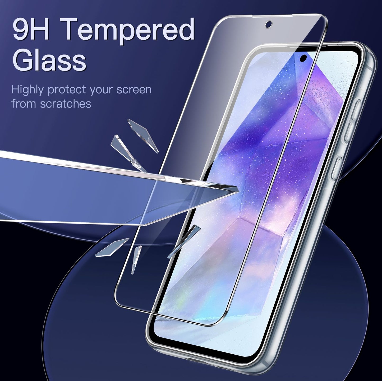 JETech 3 en 1 Funda para Samsung Galaxy A55 5G, con 2 Unidades Protector Pantalla, Mica Cristal Vidrio Templado, Carcasa Antigolpes Protectora Respaldo Transparente (Transparente)