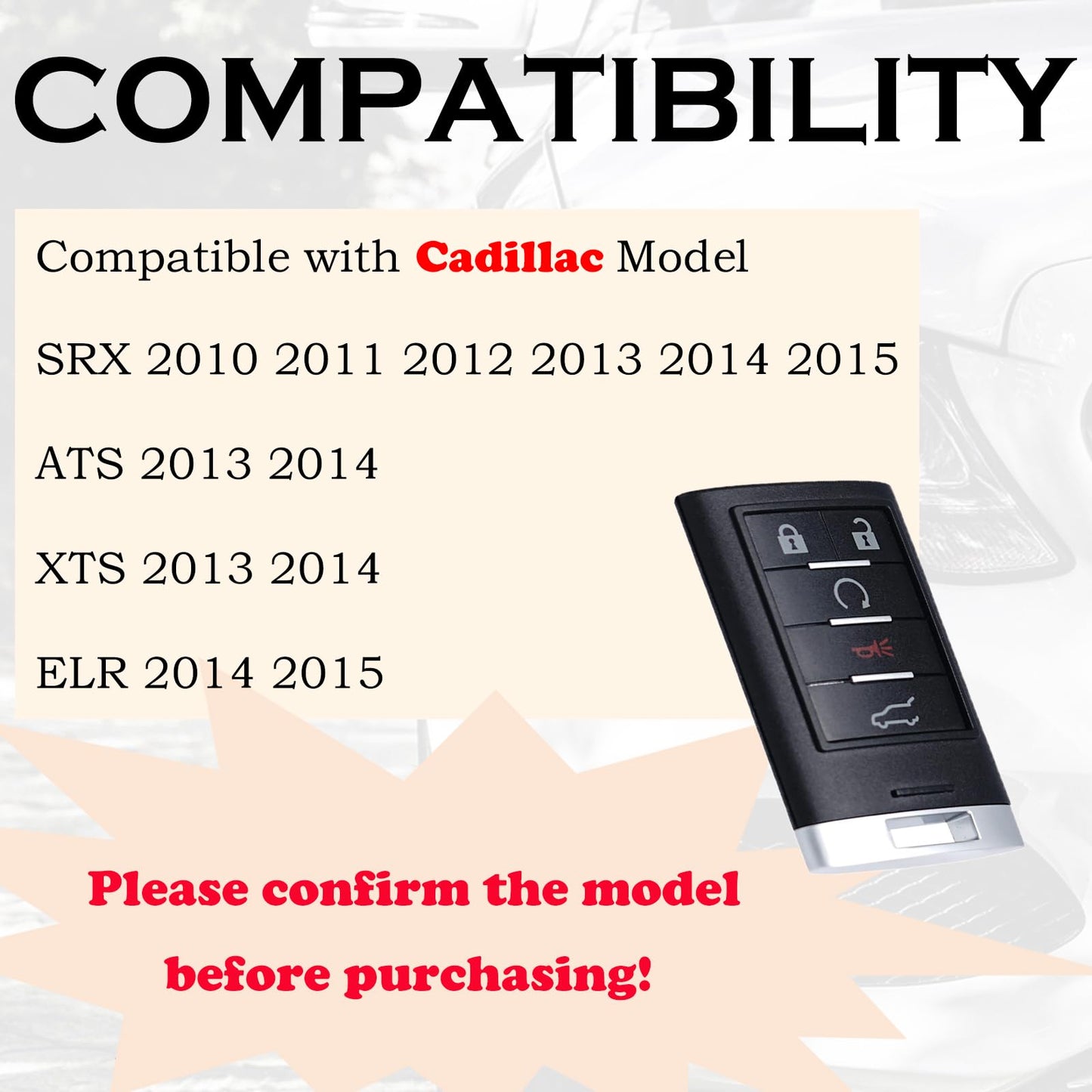 SUPALAND - Llavero de repuesto compatible con Cadillac SRX 2010, 2011, 2012, 2013, 2014, 2015, ATS XTS 2013-2014, ELR, botón de arranque inteligente, proximidad, entrada sin llave, control remoto