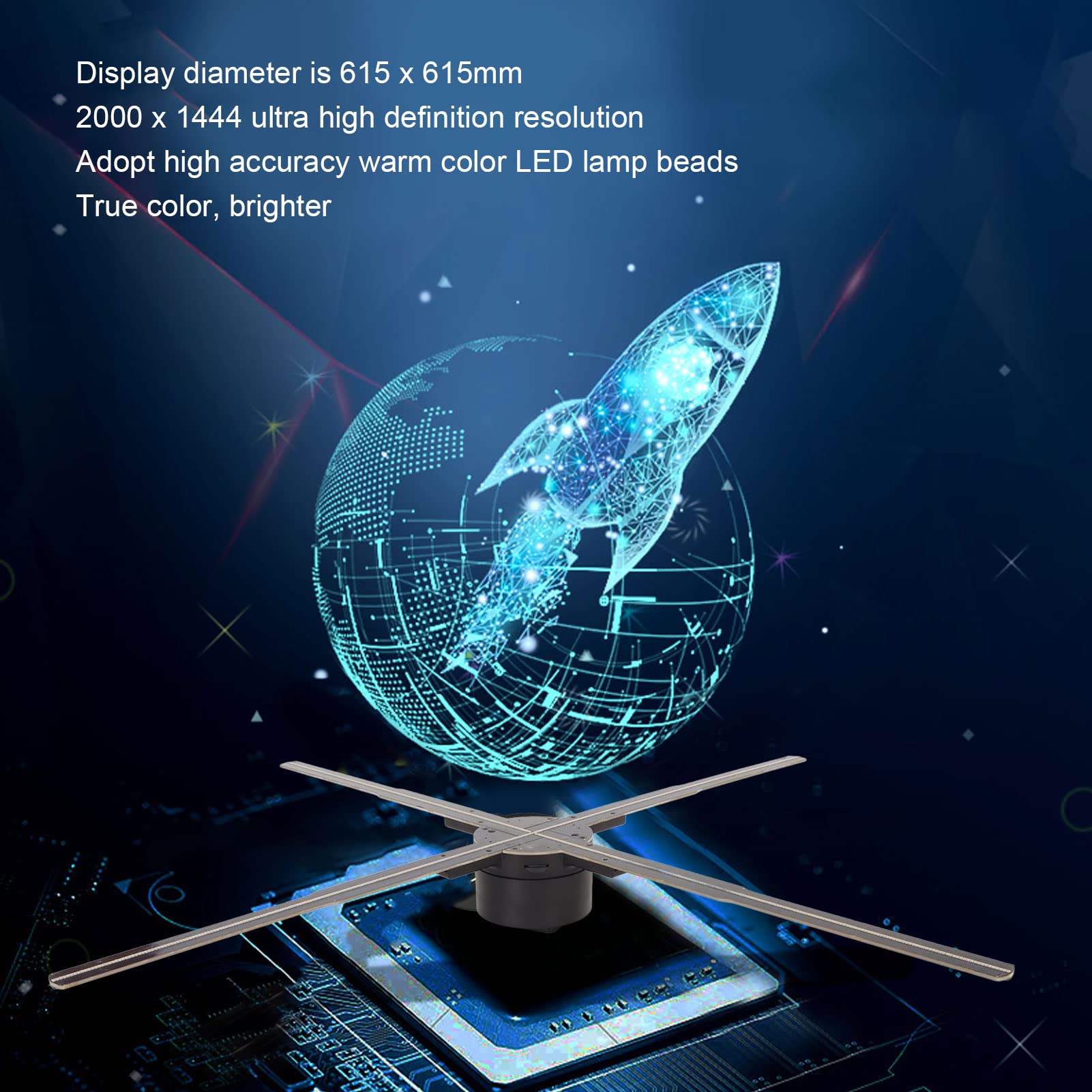 Ventilador de Holograma 3D Sxhlseller Ultra HD 2000 X 1444 LED con WiFi y Sonido para Publicidad