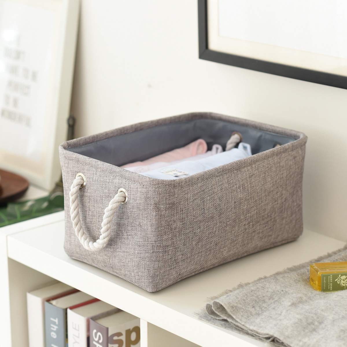 TheWarmHome Cestas de Almacenamiento Grandes, Paquete de 2 Cubos de Almacenamiento de Tela Gris para Mesa de Cambio Guardería Sala de Estar Cuarto de Niños Sala de Juegos Juguetes, Cestas de