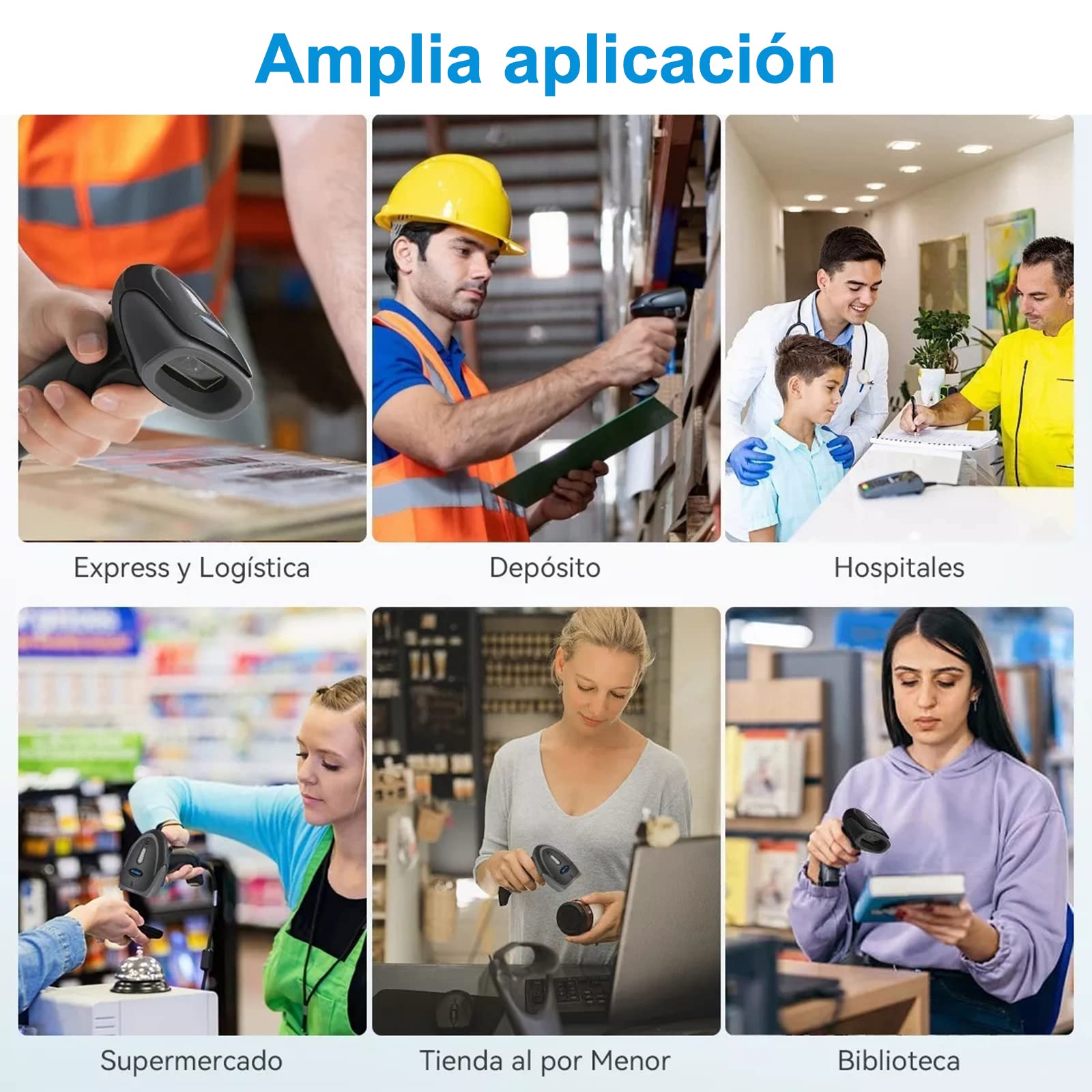 Escáner de Código de Barras Inalámbrico y Alámbrico con USB para Puntos de Venta con Soporte