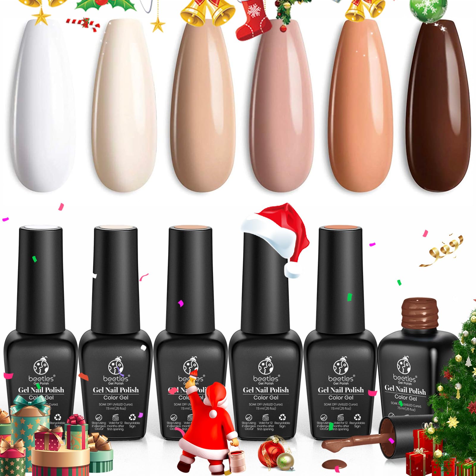 Beetles Juego de esmalte de uñas en gel, 6 colores, colección Sandstorm, color nude, rosa, melocotón, marrón, kit de manicura natural, lámpara LED ultravioleta necesaria para mujeres, regalo DIY para el hogar