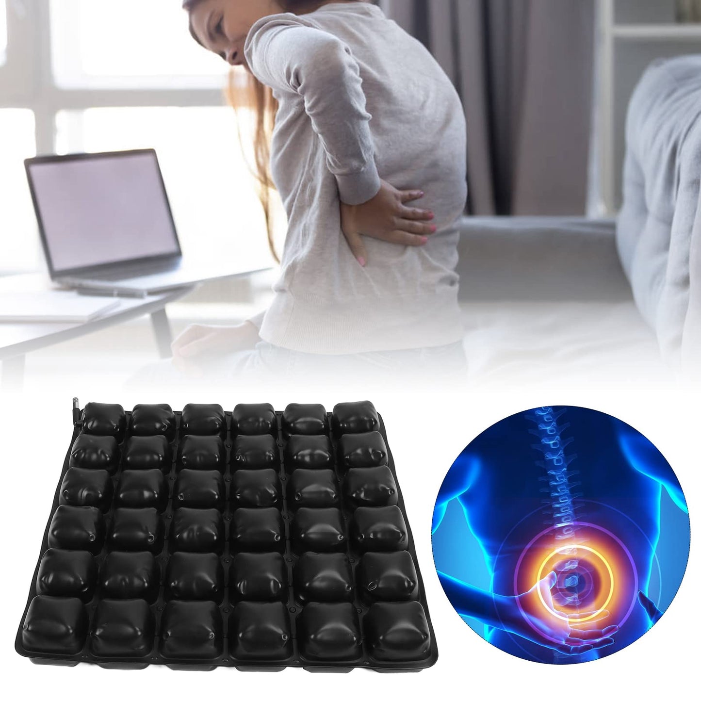 Cojín de Asiento Inflable, Cama de Aire Cojín Antiescaras de Asiento 3D Coche para Silla de Ruedas Transpirable Cojines de Vehículos Auxiliares Sacro Y Alivio de Ciática para Oficina, Hogar