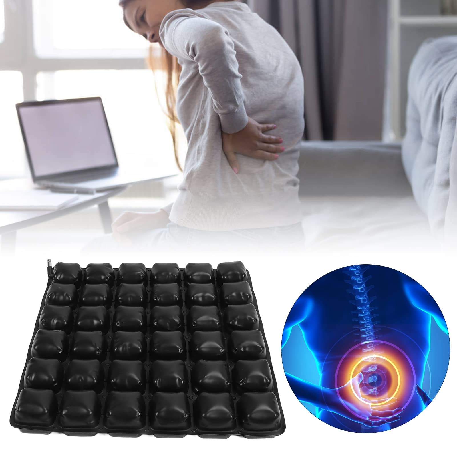 Cojín de Asiento Inflable, Cama de Aire Cojín Antiescaras de Asiento 3D Coche para Silla de Ruedas Transpirable Cojines de Vehículos Auxiliares Sacro Y Alivio de Ciática para Oficina, Hogar