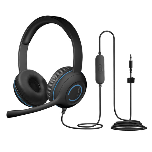 Cyber Acoustics AC5002 auricular con micrófono Biauricular Diadema Negro, Azul - Auriculares con micrófono (PC/Juegos, Biauricular, Diadema, Negro, Azul, Alámbrico, Supraaural)