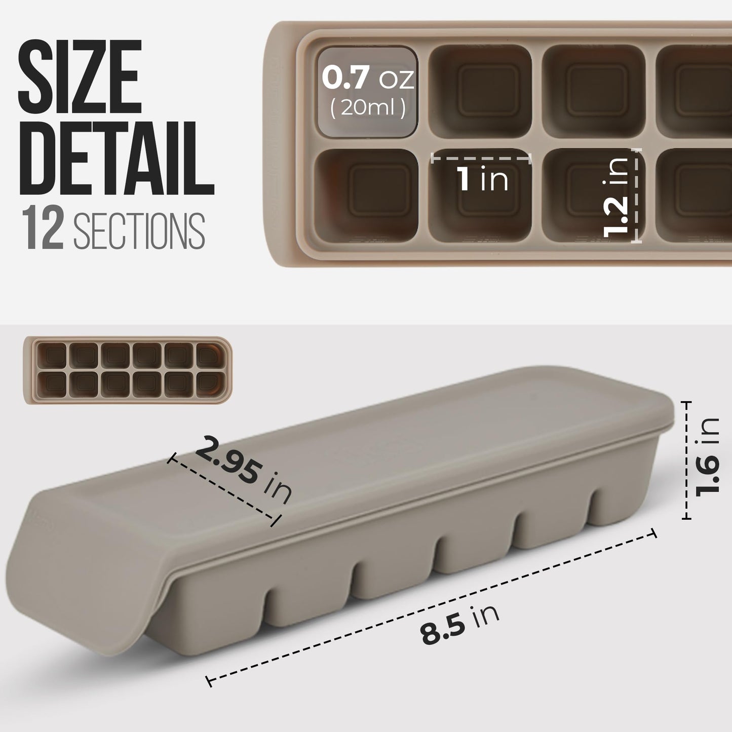 Firgi-Contenedores de silicona 100% de grado alimenticio c/tapa hermética, 148 ml, 12 secciones; p/hielo, frutas, leche materna, purés, verduras para bebés y niños pequeños; sin BPA, hecho en Corea