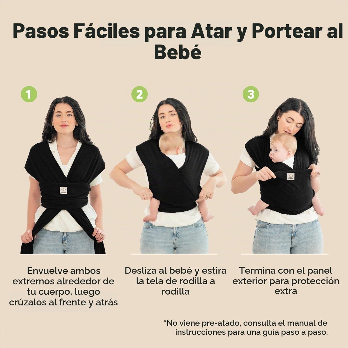 Fular portabebés - Fular portabebés elástico todo en 1 - Portabebés lateral - Mochila Portabebés - Fular para bebés - Fular portabebés manos libres - El mejor regalo de Baby Shower - Talla única para todos (Trendy Black)