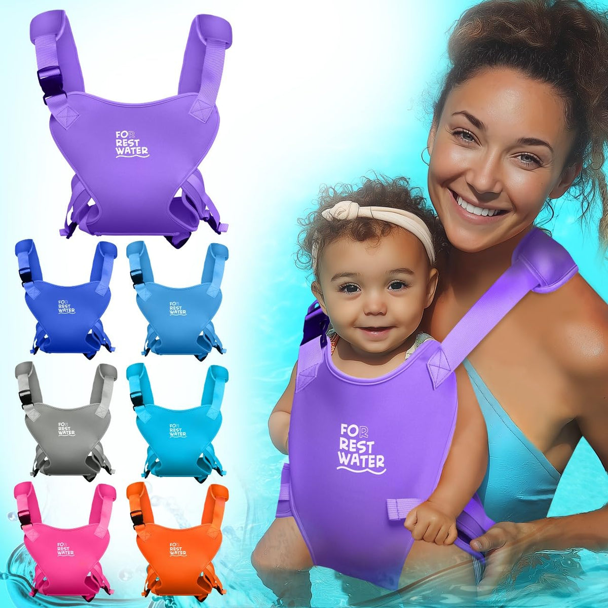 Portabebés para agua de descanso – Eslinga ergonómica de neopreno de alta calidad para diversión en agua y tierra cálida y segura (4-24 meses) – Arnés ajustable para bebés y niños pequeños