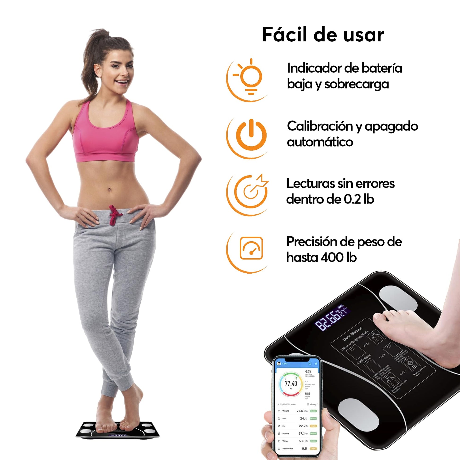 Báscula Digital Archy Inteligente Negra con Analizador de Composición Corporal y App Bluetooth Compatible Android y iOS