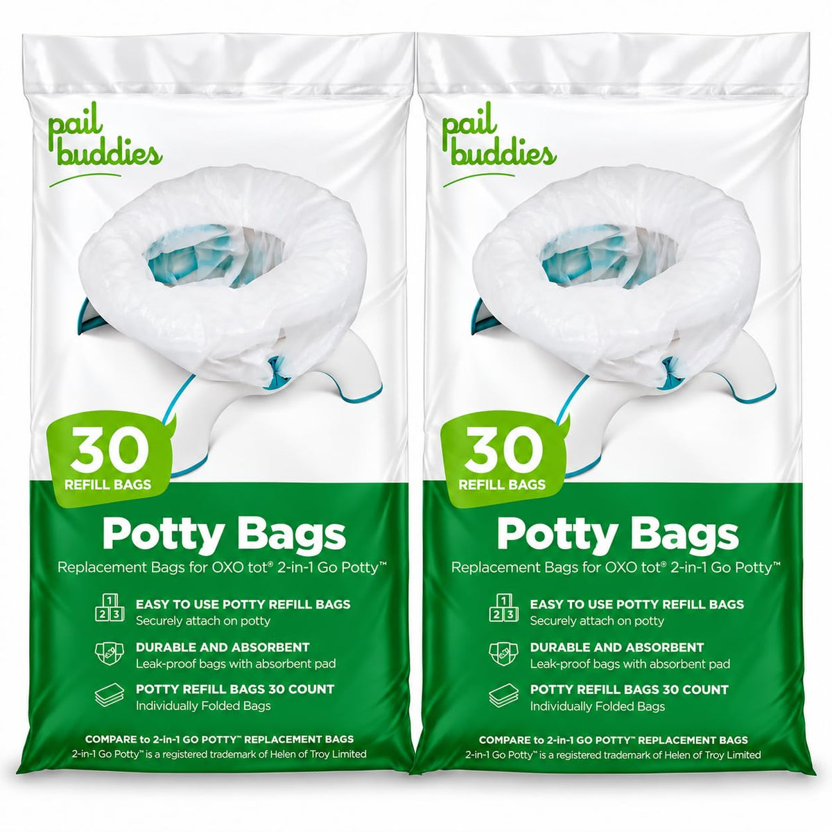 60 bolsas de repuesto para orinales: absorbentes y desechables, compatibles con OXO Tot 2 en 1 | Bolsas a prueba de fugas compatibles con la mayoría de orinales, asientos y sanitarios portátiles.