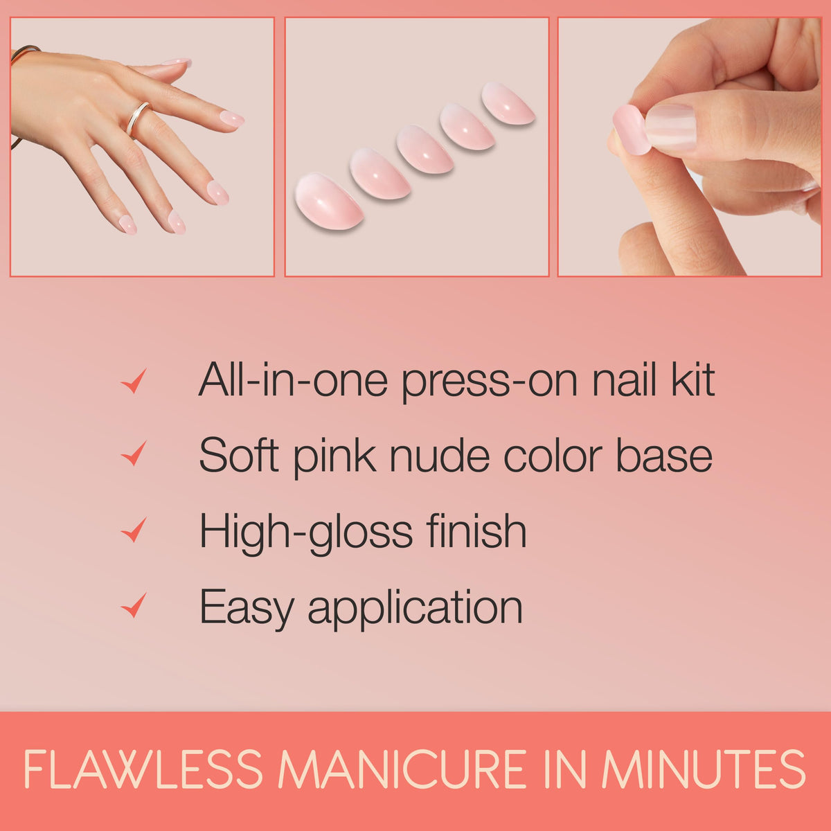 Uñas Postizas de Cobertura Completa Acabado Natural Reutilizables Ardell Nail Addict Inocente y Desnuda