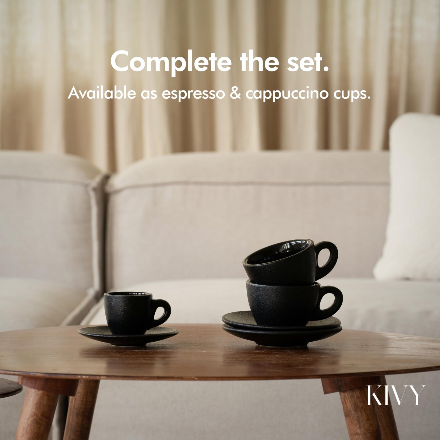 KIVY - Juego de 4 tazas de capuchino, color negro