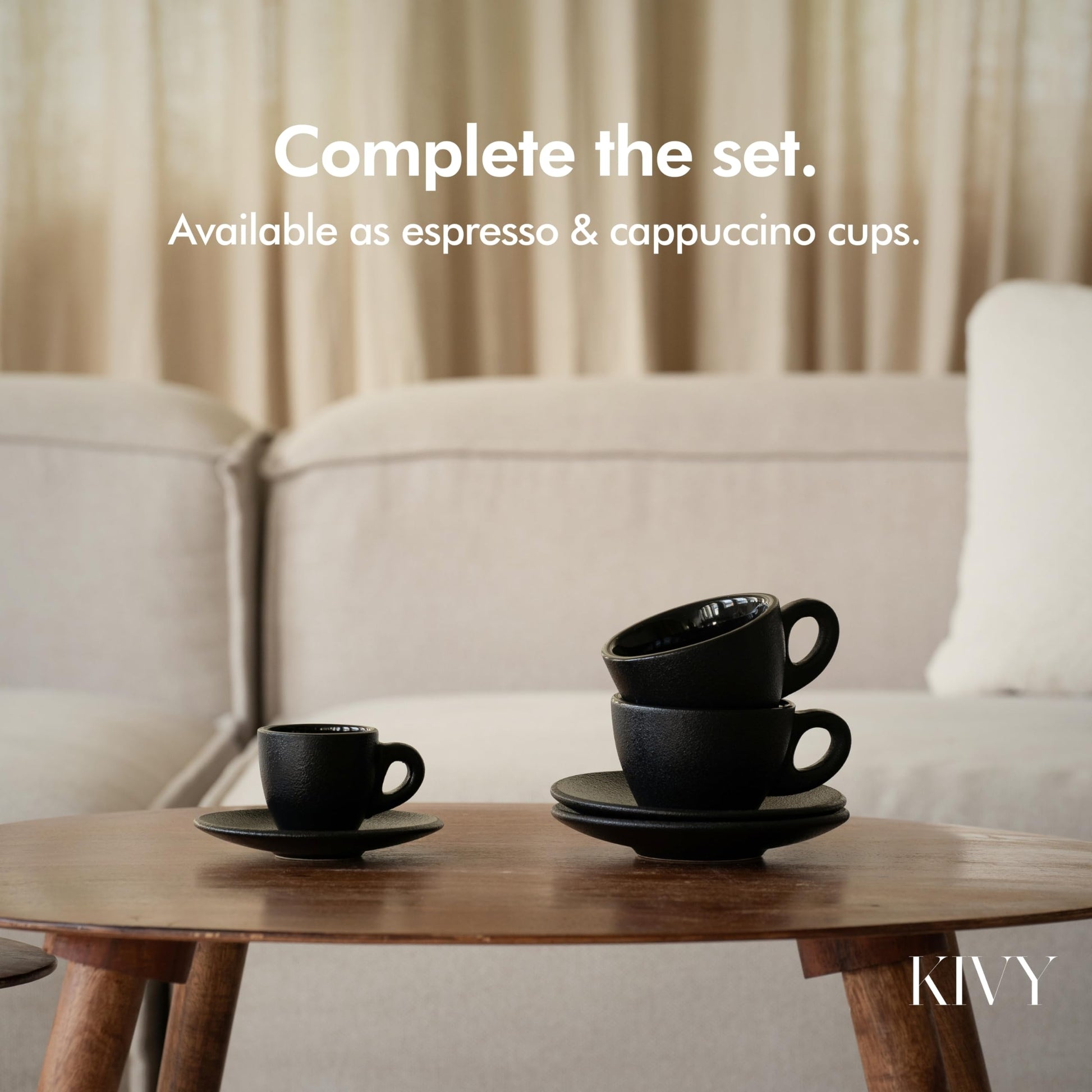 KIVY - Juego de 4 tazas de capuchino, color negro