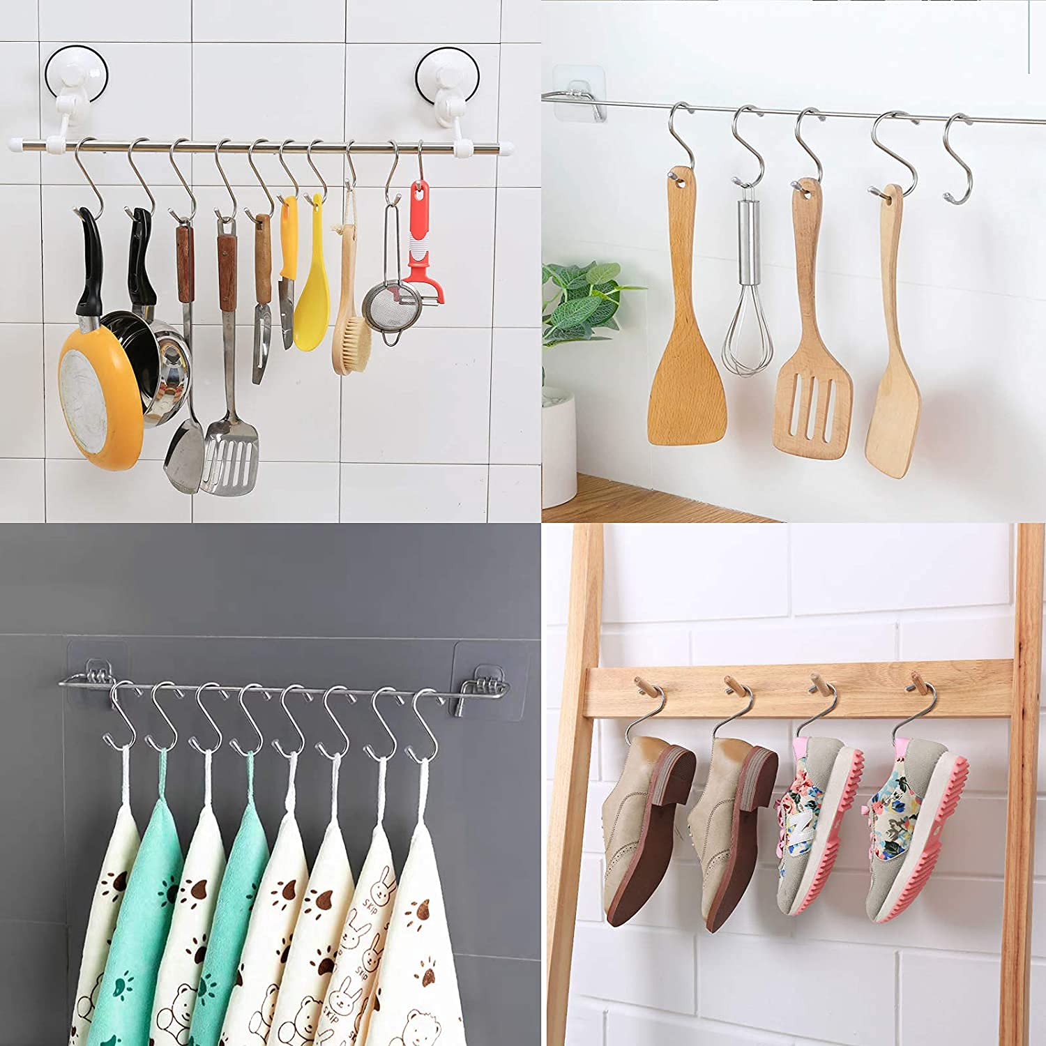 Ganchos para Colgar en Forma de S de Acero Inoxidable 45 Piezas Colgantes para Utensilios de Cocina, Baño, Recámara, Sartenes, Ropa, Bolsas, 3 Tamaños 6/9/12 Cm