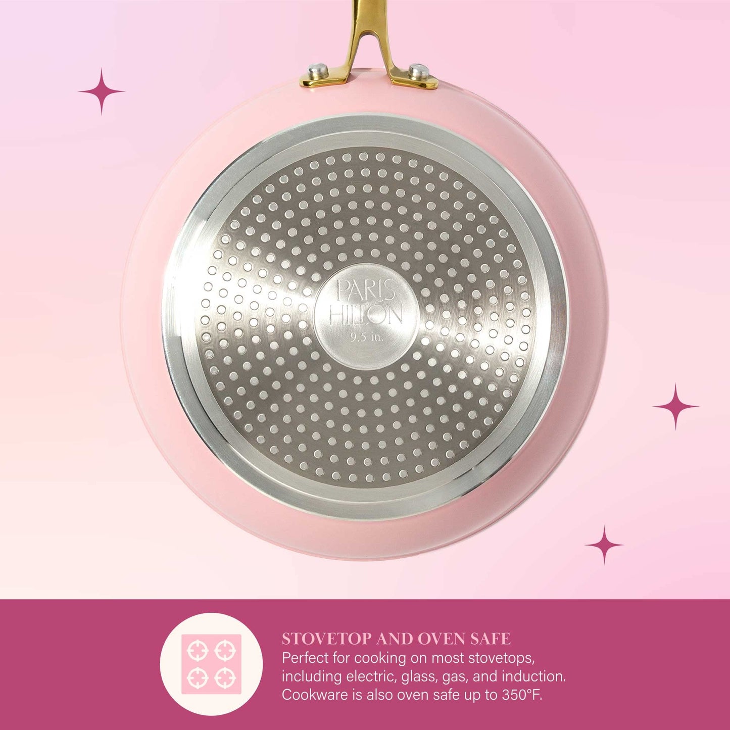 Juego de Utensilios de Cocina Paris Hilton Rosa con Tapa Sólida y Asas Doradas, 10 Piezas