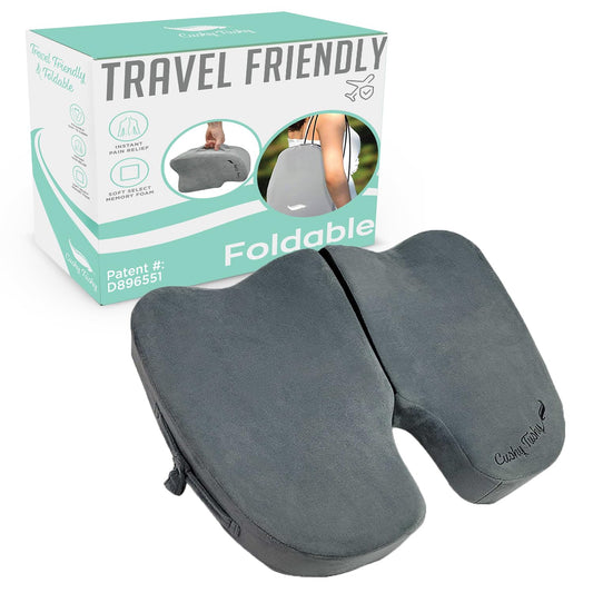 Cushy Tushy - Cojín de Asiento de Viaje Plegable de Alta Calidad para aliviar el Dolor de Espalda Baja, ciático, glúteos y coxis, para Uso en el hogar y la Oficina, Perfecto para Viajar o Conducir,