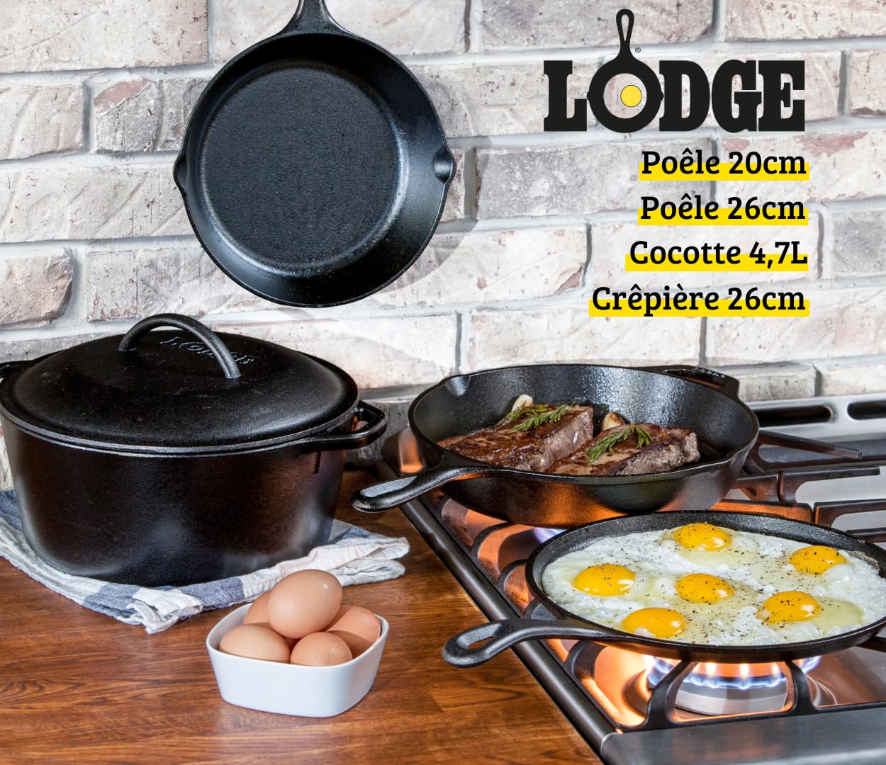 Lodge - Juego de piezas de hierro fundido recubiertas, Juego de 5 piezas, Negro, 5 piezas, 1