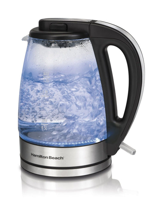 Hamilton Beach Vidrio Eléctrica De 1,7, Tetera Pequeño Electrodoméstico Cocina, Negro (Black), 1.7 Litros