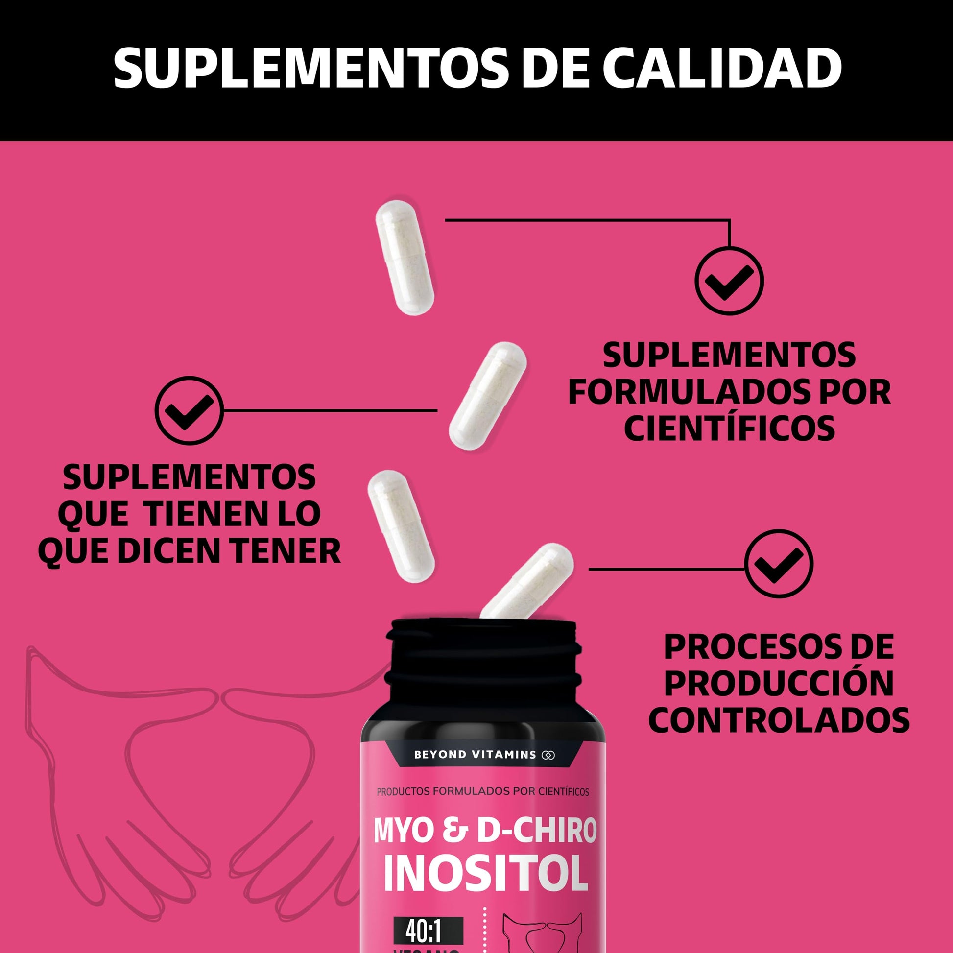 Inositol 40:1 | Myo y D-Chiro Inositol Puro | 180 cápsulas | Vitaminas para mujer | Suplemento Alimenticio Beyond Vitamins | Vegano | 180 caps