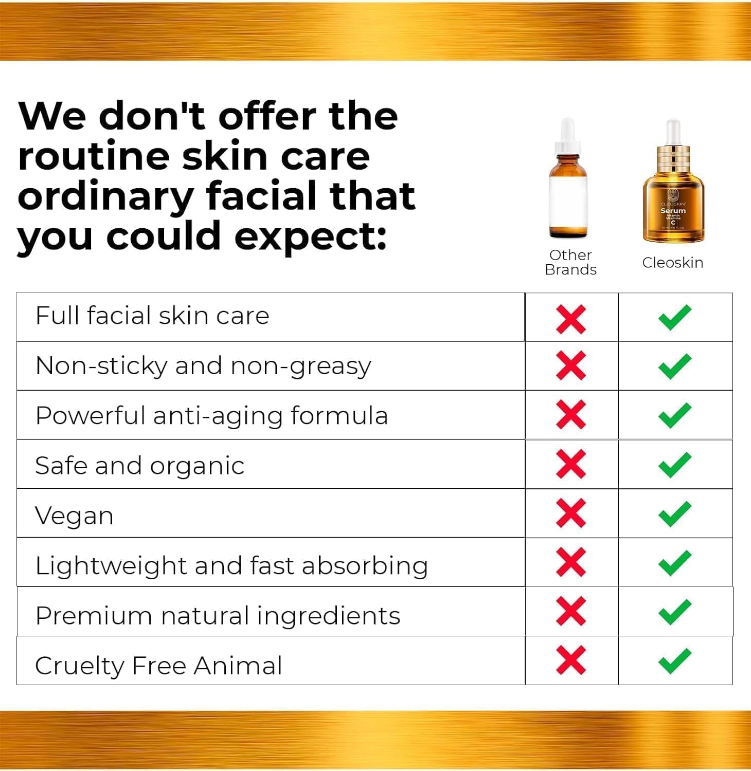 CLEOSKIN Kit 3 sueros faciales, Serum Vitamina C (ácido ascórbico), Serum Ácido Hialurónico con Niacinamida y Serum 24k Oro, para el cuidado de la piel, skincare