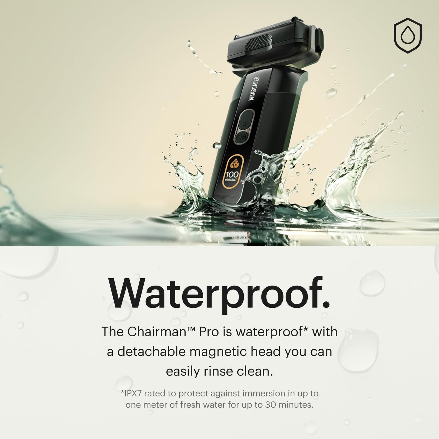 Afeitadora de láminas para hombres MANSCAPED® The Chairman™ PRO: recortadora de cuatro cuchillas SkinSafe® para barba incipiente y vello facial, carga inalámbrica y USB-C, bloqueo para viajes