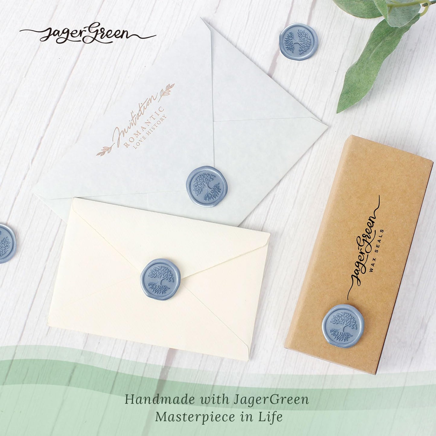 JAGERGREEN - Juego de pegatinas de cera con varios patrones de sellos, calcomanía azul para invitaciones de boda, personalizable, sellador de sobres, regalo de Navidad (árbol salvavidas, 60 piezas)