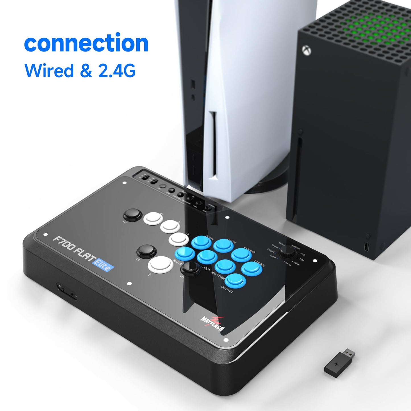 Controlador Arcade Sin Palanca MAYFLASH F700 Negro con Botones Sanwa Compatible con PS5, PS4, PC, Xbox Series S/X y Switch con Soporte Bluetooth, 2.4G y Cableado