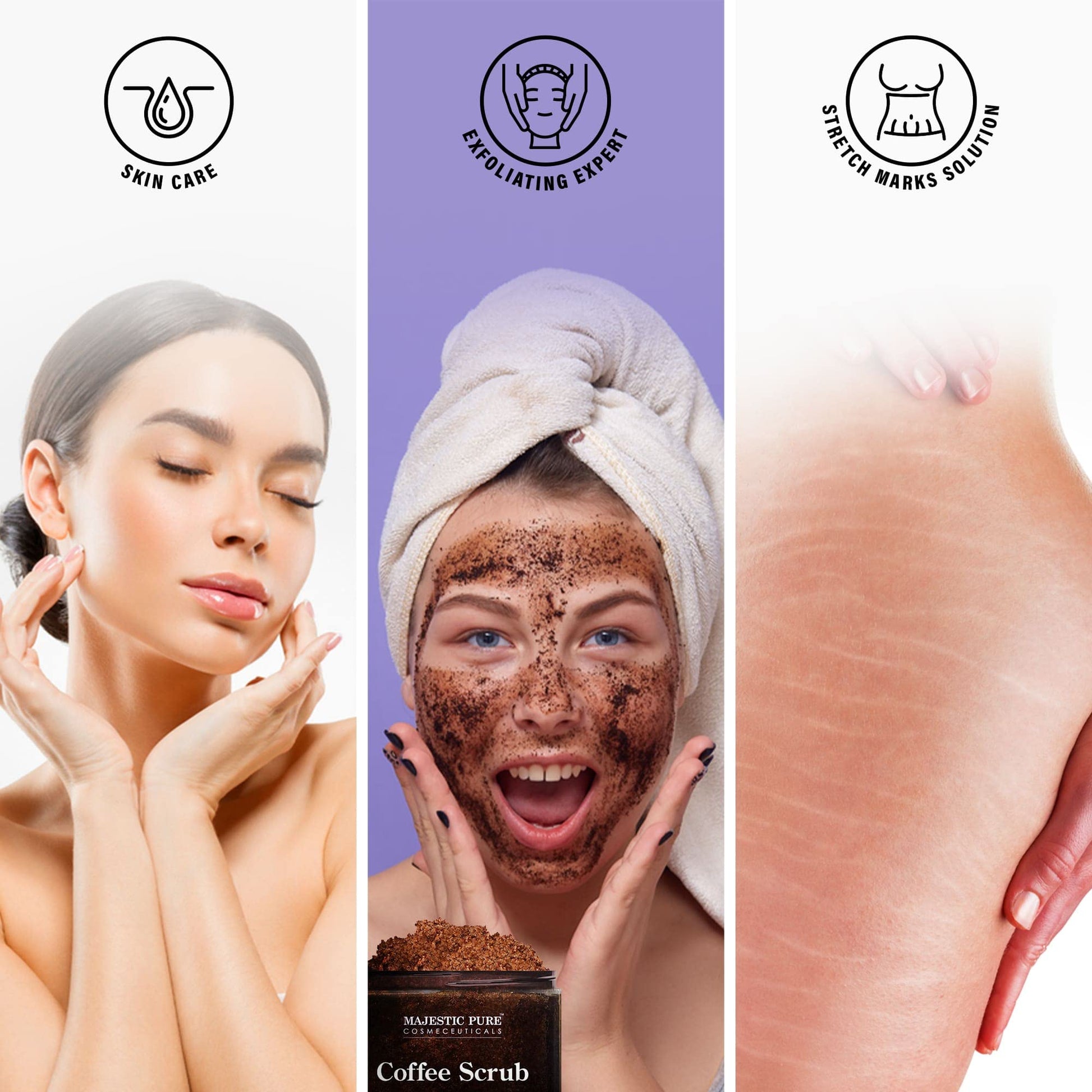 Majestic Pure Arabica Coffee Scrub - All Natural Body Scrub for Skin Care, Stretch Marks, Acne & Cellulite, Eczema, Age Spots & Varicose Veins - 10 Oz, 283 g