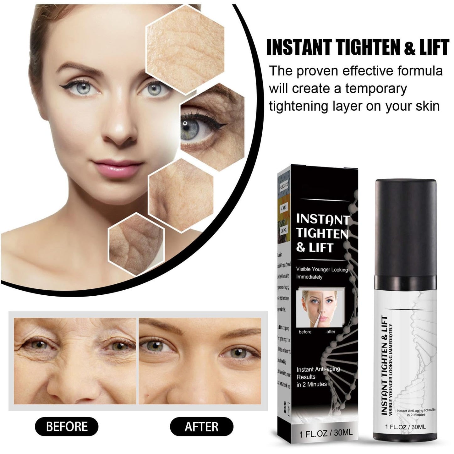 Crema Facial Reafirmante y Tensor Facial - Set de 3 - Reduce Líneas Finas, Hidratación Profunda - Sérum reafirmante para el cuello y ojos - Skincare Anti-ageing - Mejora la elasticidad y firmeza facial
