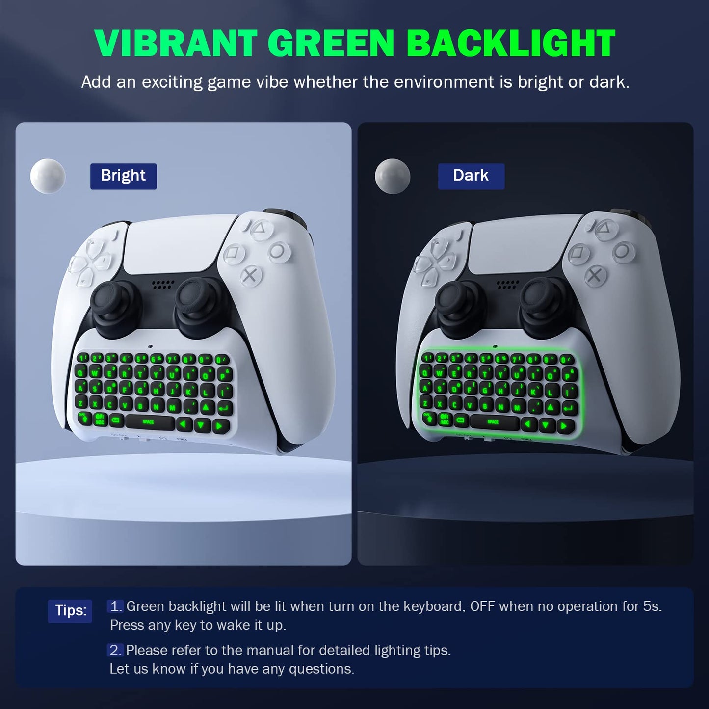 Teclado Retroiluminado Verde MoKo Blanco con Altavoz y Jack de Audio para Controlador PS5
