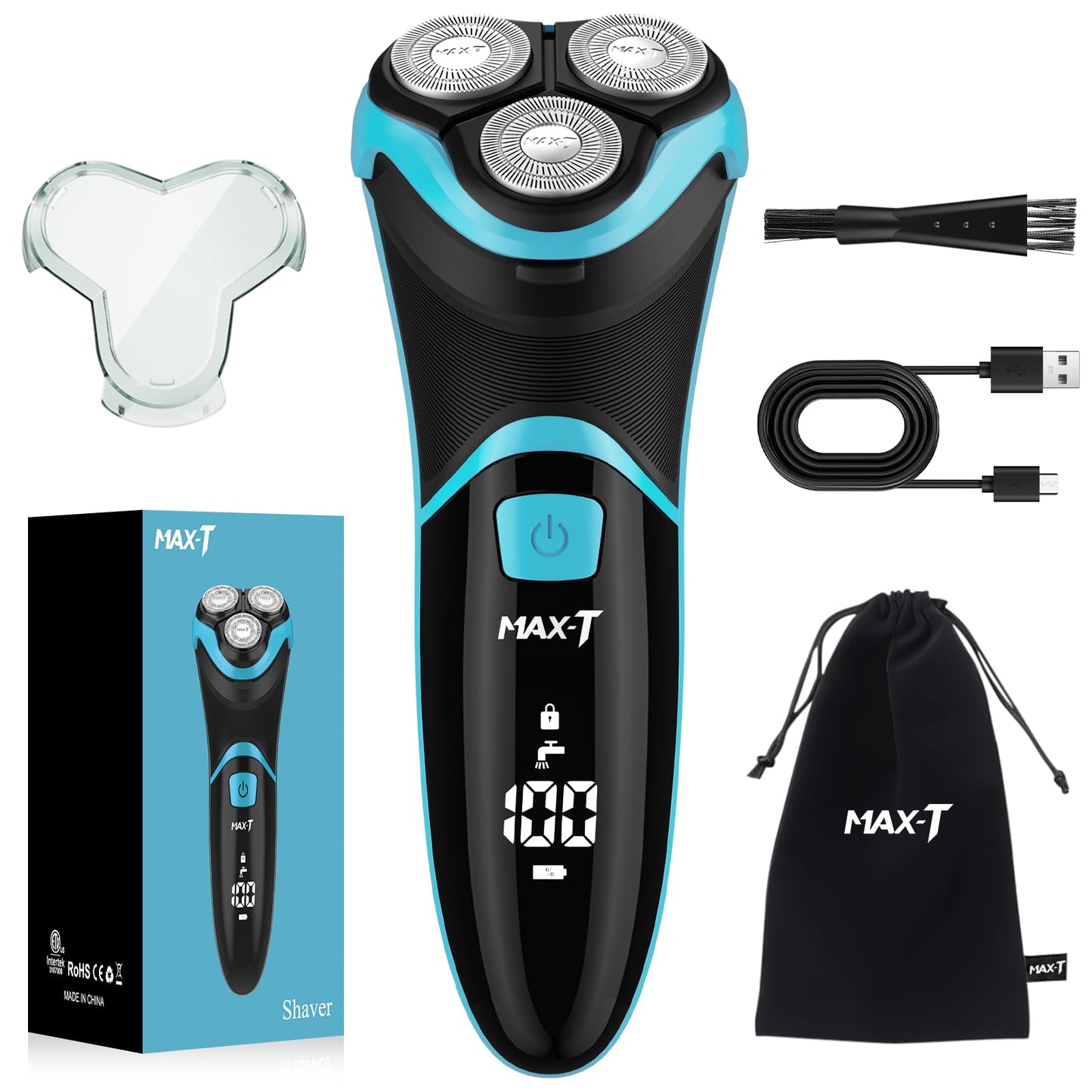 MAX-T Afeitadora eléctrica para hombres, maquinilla de afeitar eléctrica inalámbrica con estuche de viaje, uso húmedo y seco, afeitadora eléctrica para hombre con recortadora emergente, recargable 3D, IPX7, resistente al agua, el mejor regalo para papá/am