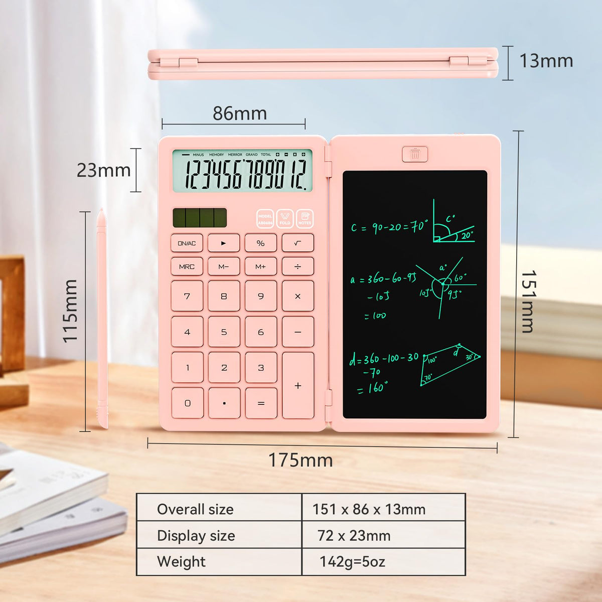Calculadora de Escritorio ROATEE Rosa con Bloc de Notas LCD para Niñas