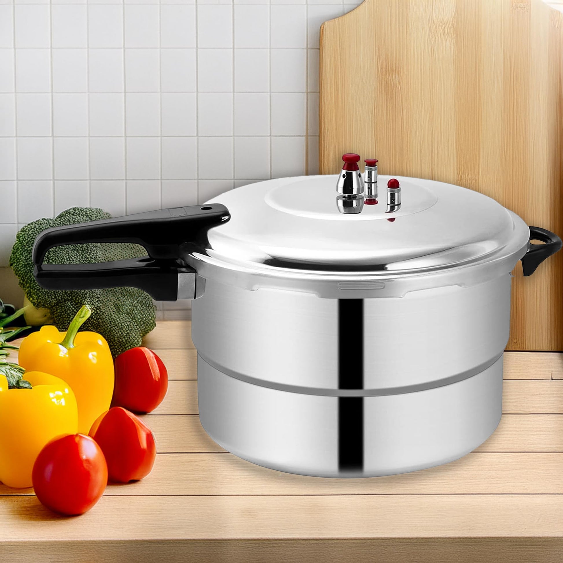 Bee Vibes Olla de Presión Express de Aluminio 9 Litros con 8 Sistemas de Seguridad y Vaporera Antiadherente Ideal para Cocinar Sopas Carnes y Más de Manera Rápida y Segura Compatible con Estufa de Gas