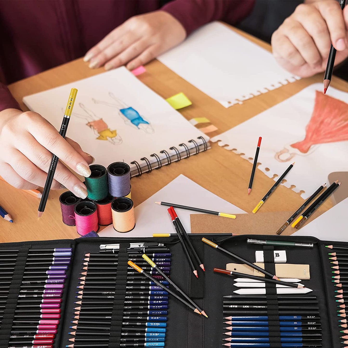 DASKING 145PCS Lápices de Dibujo Kit, Sketch Kit, Lápiz de Colores y Juego de Becetos y Dibujo de Arte Set, Completo de Artista, Suministros de Dibujo, Regalo Perfecto para Artistas, Adultos