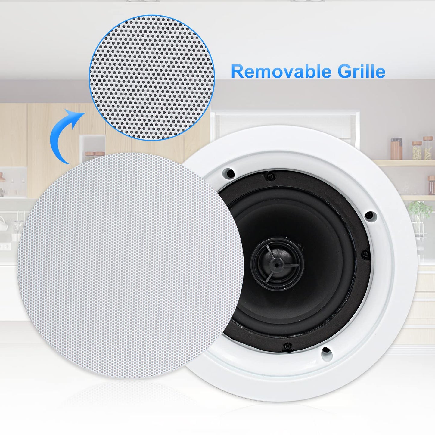 Herdio Sistema de Altavoces Compatible with Bluetooth de 5.25 Pulgadas, Montaje Empotrado en el Techo, Perfecto para Interiores y Exteriores, Dormitorio, baño, porches Cubiertos (4 Altavoces)