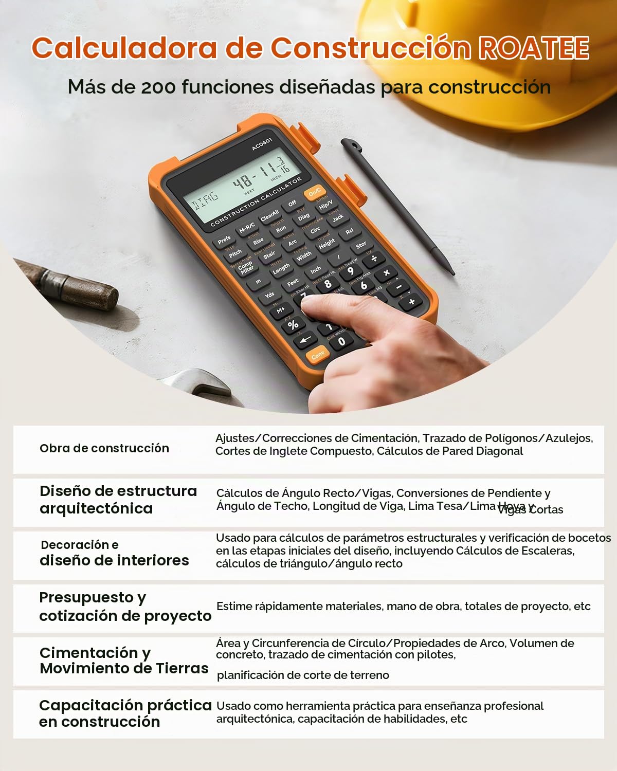 Calculadora de Construcción ROATEE Negra con Tablet de Escritura para Contratistas
