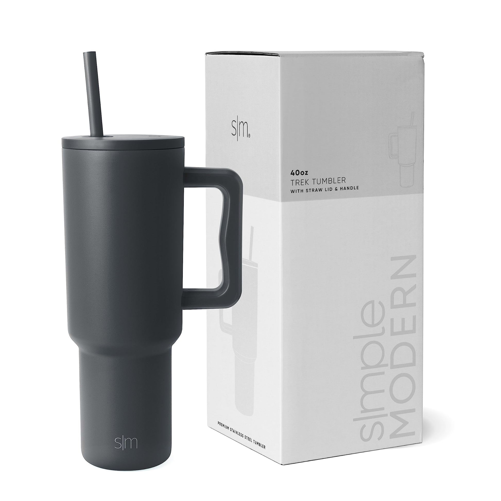 Vaso Térmico Simple Modern Graphite 40 oz con Asa y Pajita