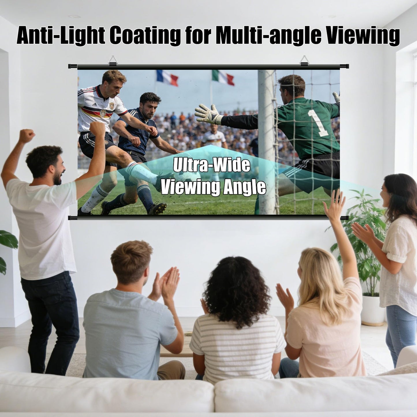 XIAOHUI - visualización de proyector portátil de 110 pulgadas, visualización de proyector de película portátil para interiores y exteriores con 3 ganchos adhesivos, visualización de proyección