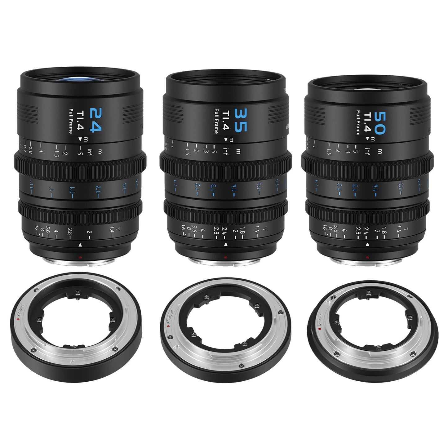 SIRUI VP-1 Vision Prime 1 T1.4 Juego de lentes de cine de marco completo, 24 mm, 35 mm, 50 mm, lente de cine de enfoque manual con montaje E preinstalado, soportes intercambiables RF/Z/L (negro)