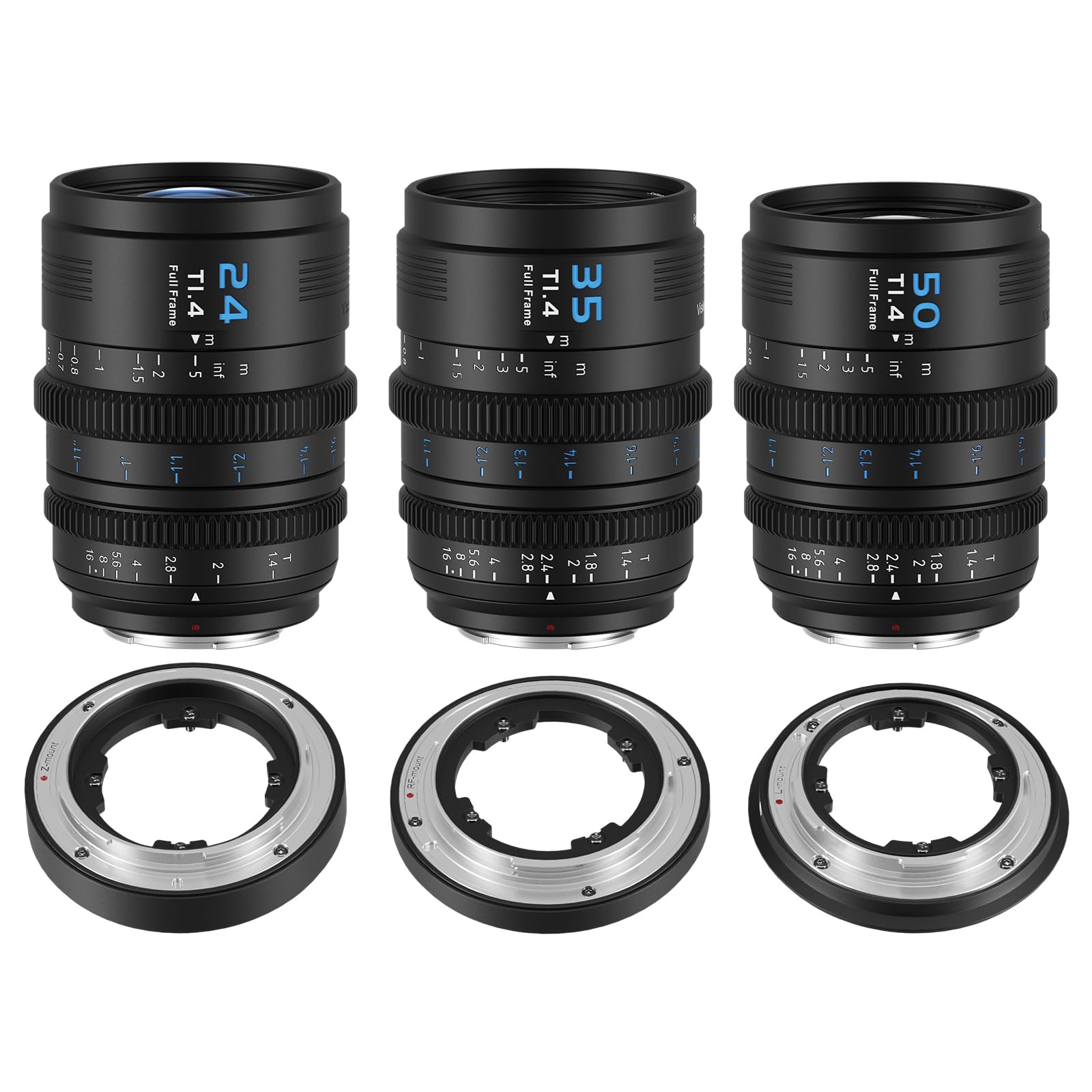 SIRUI VP-1 Vision Prime 1 T1.4 Juego de lentes de cine de marco completo, 24 mm, 35 mm, 50 mm, lente de cine de enfoque manual con montaje E preinstalado, soportes intercambiables RF/Z/L (negro)
