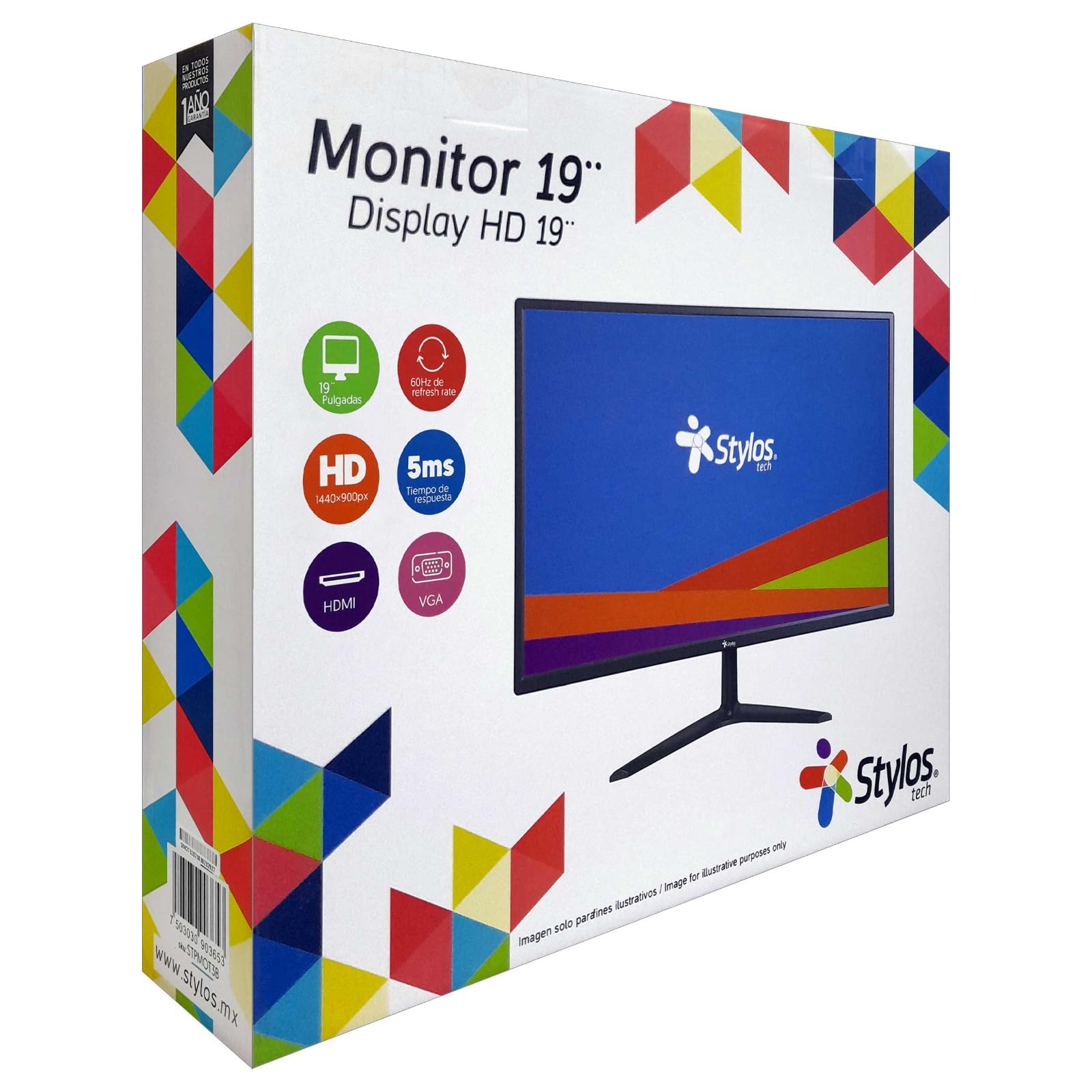 Monitor Stylos 19" HD Resolución 1440x900 HDMI/Vesa Tech