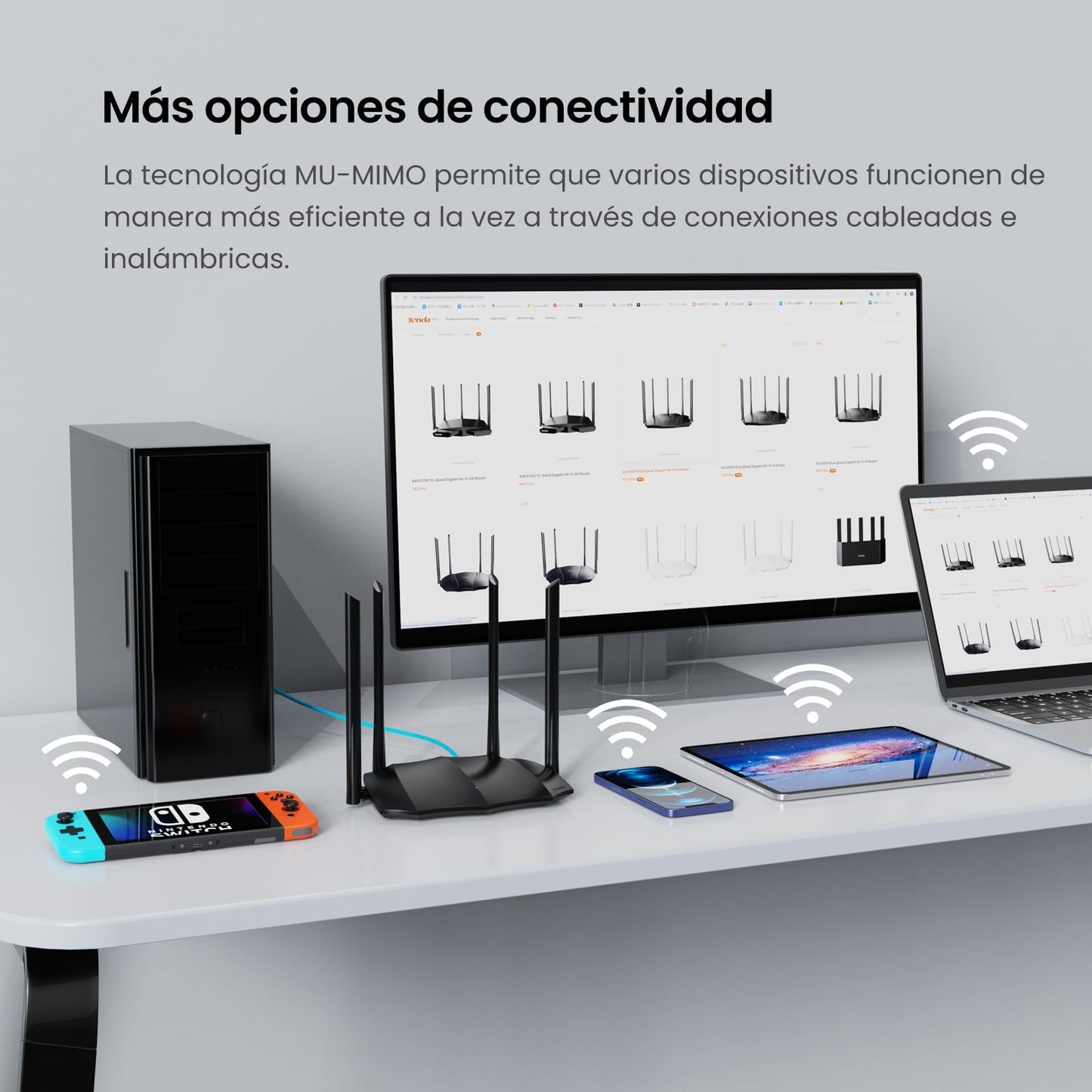 Router Inalámbrico Tenda AC8 AC1200 Doble Banda con Antenas Externas Gigabit y Modo Punto de Acceso