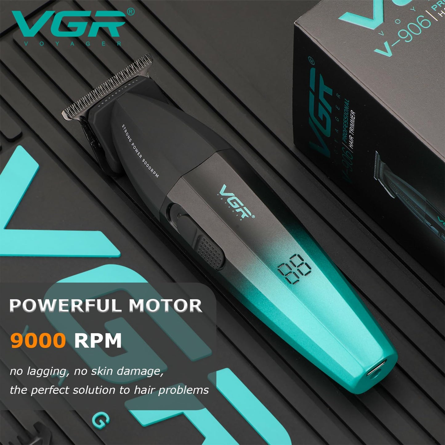 VGR 906 Cortapelos profesional Fresh Fade, recortadora de barba Zero Gapped a 9000 rpm para hombres, cortapelos inalámbrico DLC T-Blade para barberos y recargable por USB, verde