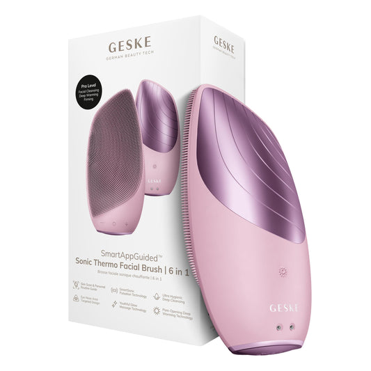Cepillo Facial Térmico Sónico GESKE SmartAppGuided Azul 6 en 1 para Limpieza de la Piel