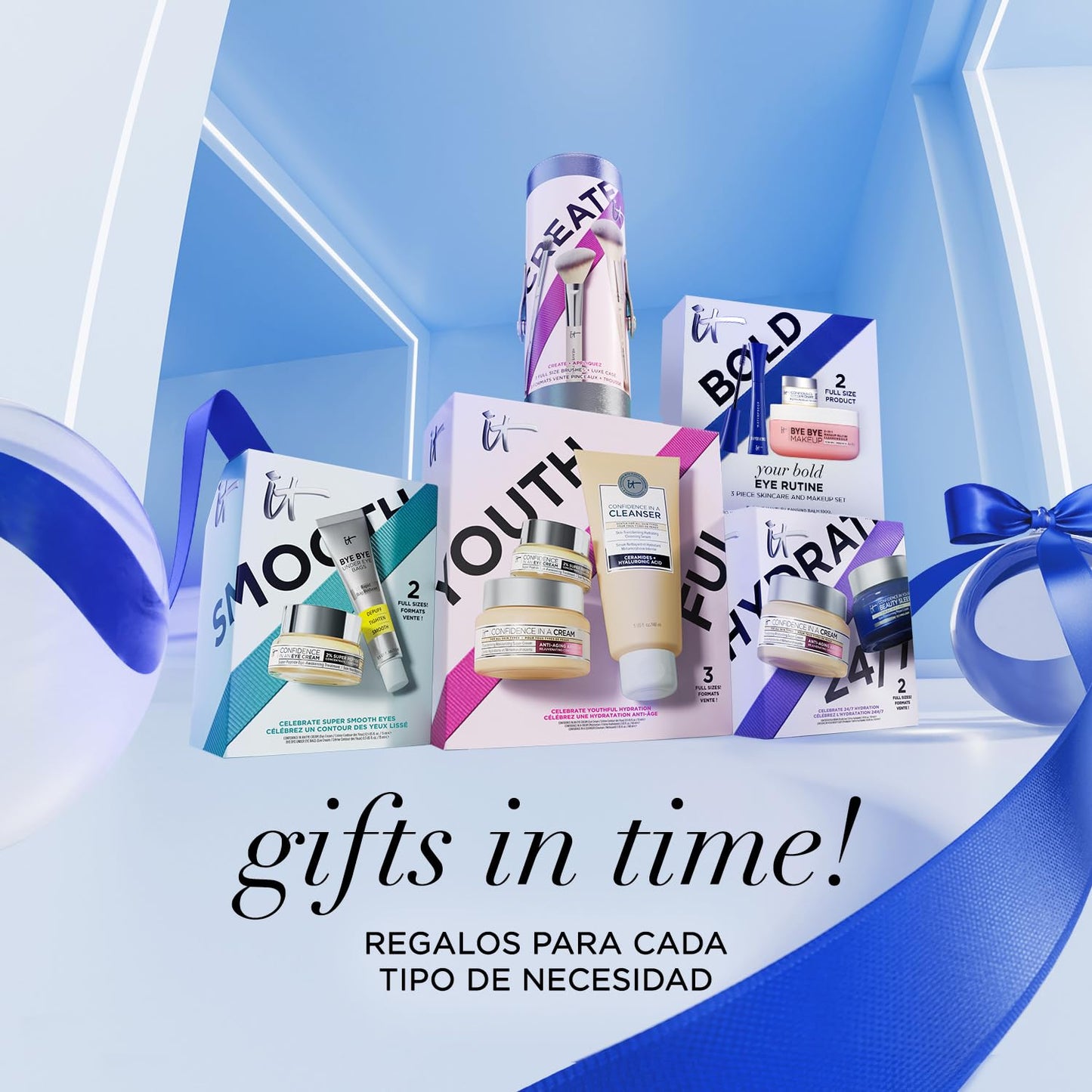 IT Cosmetics Bye Bye Makeup Cleanser, Set de Maquillaje Bold Eyes Kit Superhero Waterproof Mascara 9 ml + Bye Bye Makeup Desmaquillante 100 g + Confidence In An Eye Cream Contorno de Ojos 5 ml, Para Tu Atrevida Rutina de Ojos, 3 Piezas