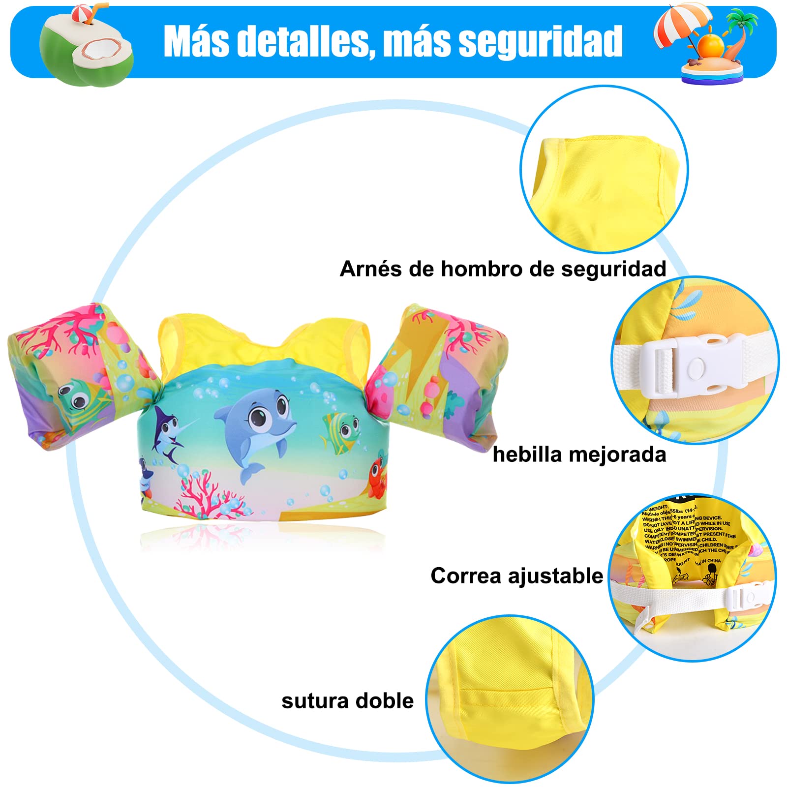 Chaleco Salvavidas VVYY8985 Niño Ajustable para Piscina, Parque Acuático y Playa