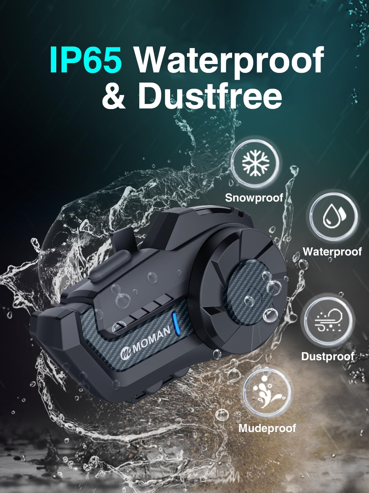 Moman - Intercomunicador para motocicleta, H2 Pro, 2 unidades de fibra de carbono: intercomunicador de motocicleta de 2 vías de 1000 m, DSP y CVC, sistema de comunicación, sistema de comunicación