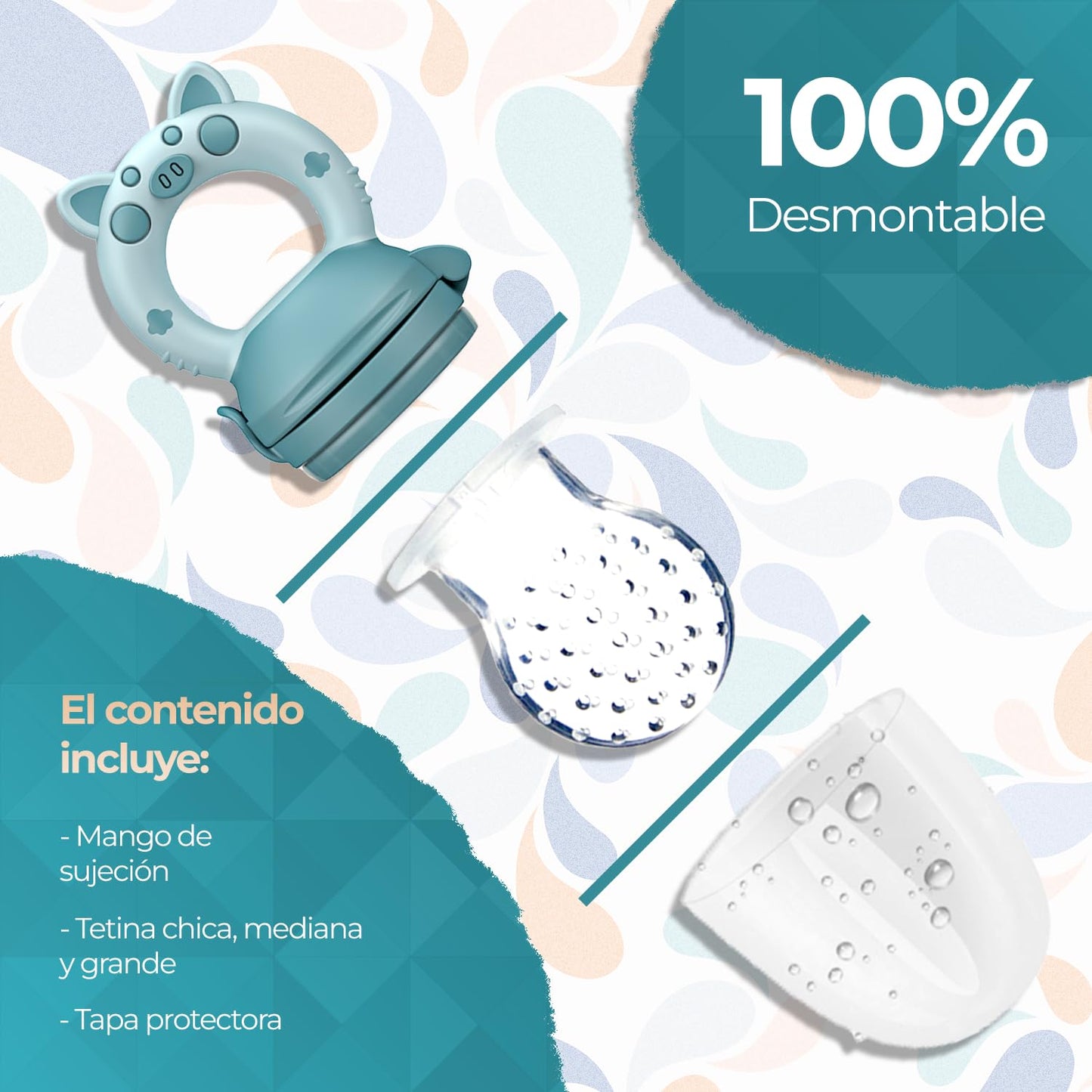 Chupón Para Fruta Y Papilla con Seguro Y Tapa Dibujos Animados, Libre de BPA (AZUL)